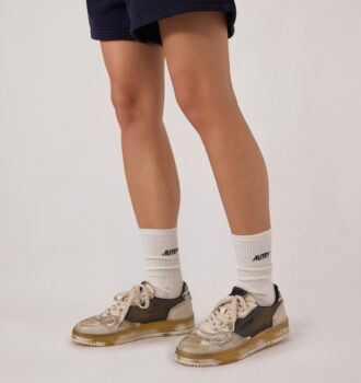 ZAPATILLAS BAJAS MEDALIST SUPER VINTAGE EN PIEL Y MALLA COLOR GRIS BLANCO Y DORADO