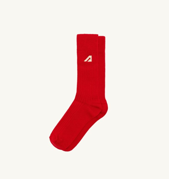 CALCETINES UNISEX DE PUNTO DE ALGODÓN CON LOGO BORDADO COLOR ROJO CALCETINES UNISEX DE PUNTO DE ALGODÓN CON LOGO BORDADO COLOR ROJO