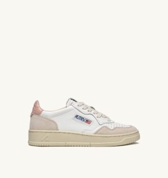 CESTA MEDALIST LOW EN CUIR BLANC ET POWDER ET DAIM BEIGE