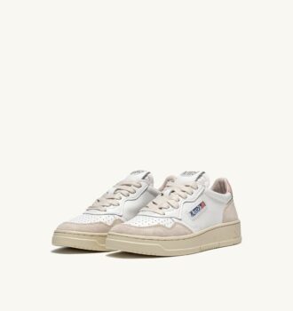 CESTA MEDALIST LOW EN CUIR BLANC ET POWDER ET DAIM BEIGE
