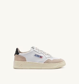 CESTA MEDALISTA BAJA EN CUIR BLANC ET NOIR ET DAIM BEIGE