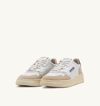 CESTA MEDALISTA BAJA EN CUIR BLANC ET NOIR ET DAIM BEIGE