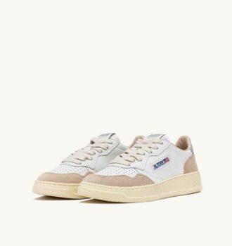 CESTA MEDALISTA LOW EN CUIR ET DAIM BLANC ET ARGENT