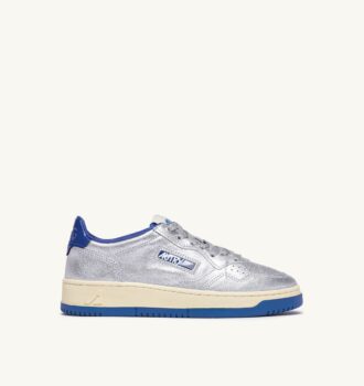 CESTA MEDALISTA LOW EN CUIR METALLIQUE ARGENT ET BLEU
