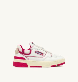ZAPATILLAS BAJAS CLC DE PIEL BLANCA Y ANTE ROSA BRILLANTE