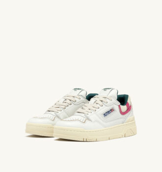 ZAPATILLAS BAJAS CLC DE PIEL BLANCA Y ANTE ROSA CARMÍN