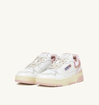 ZAPATILLAS BAJAS CLC DE PIEL BLANCA Y ANTE ROSA POLVO