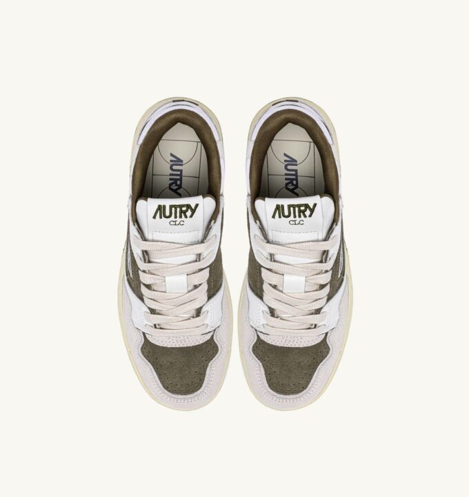 ZAPATILLAS BAJAS CLC EN PIEL Y ANTE BLANCO Y VERDE CAZADOR