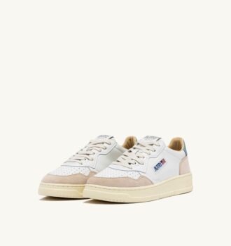 ZAPATILLAS BAJAS MEDALIST DE PIEL ANTE BLANCA Y AZUL PLATEADO