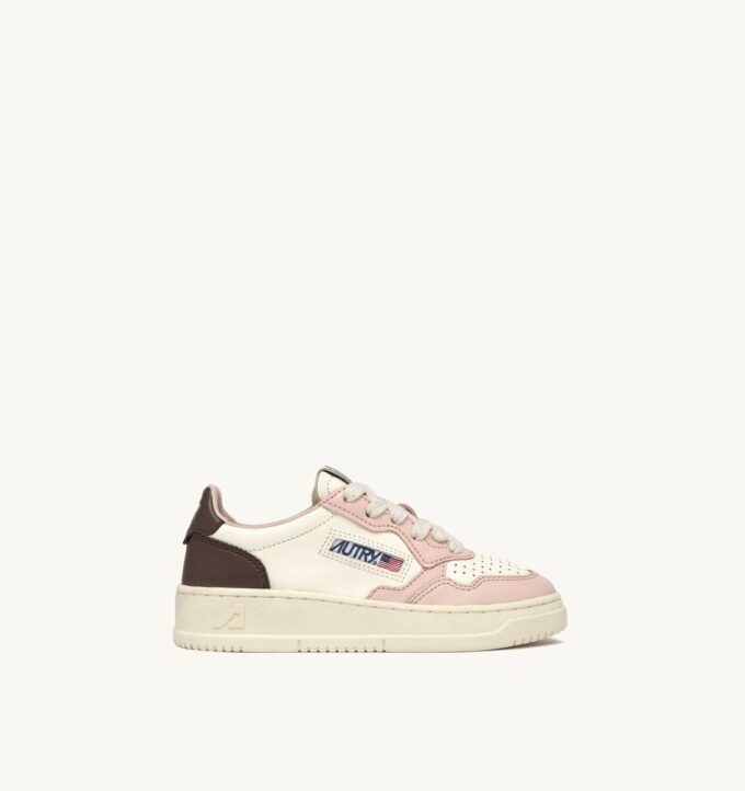 ZAPATILLAS BAJAS MEDALIST PARA NIÑO EN PIEL BLANCA, MARRÓN Y ROSA