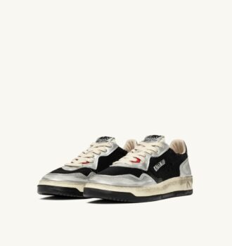 ZAPATILLAS BAJAS MEDALIST SUPER VINTAGE EN MALLA BLANCA, ANTE PLATEADO Y CUERO NEGRO