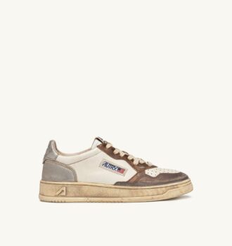 ZAPATILLAS BAJAS MEDALIST SUPER VINTAGE EN PIEL BLANCA CHOCOLATE Y PLATA