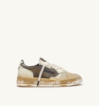 ZAPATILLAS BAJAS MEDALIST SUPER VINTAGE EN PIEL Y MALLA COLOR GRIS BLANCO Y DORADO