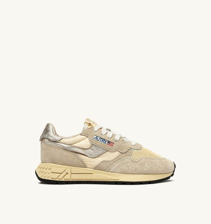 ZAPATILLAS BAJAS REELWIND DE NYLON, ANTE Y CUERO, COLOR CRUDO Y PLATINO ZAPATILLAS BAJAS REELWIND DE NYLON, ANTE Y CUERO, COLOR CRUDO Y PLATINO