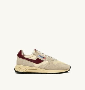 ZAPATILLAS BAJAS REELWIND DE NYLON, ANTE Y CUERO, COLOR CRUDO Y VINO RUBÍ