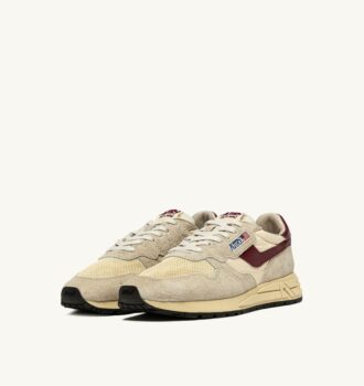 ZAPATILLAS BAJAS REELWIND DE NYLON, ANTE Y CUERO, COLOR CRUDO Y VINO RUBÍ