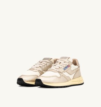 ZAPATILLAS BAJAS REELWIND DE NYLON BLANCO Y PIEL METALIZADA EN TONO DORADO