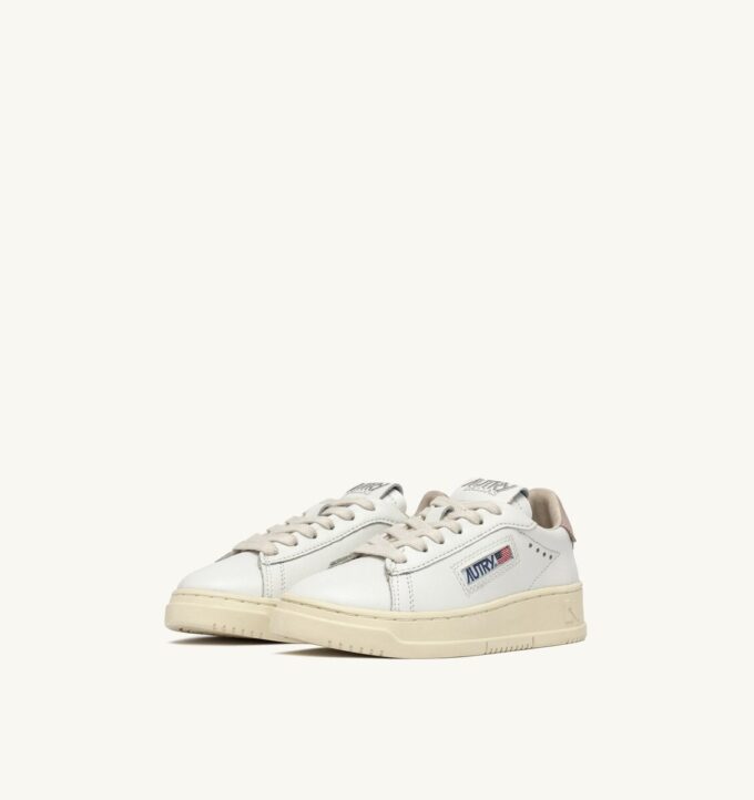 ZAPATILLAS DALLAS KIDS BAJAS DE PIEL BLANCA Y ROSA POLVO