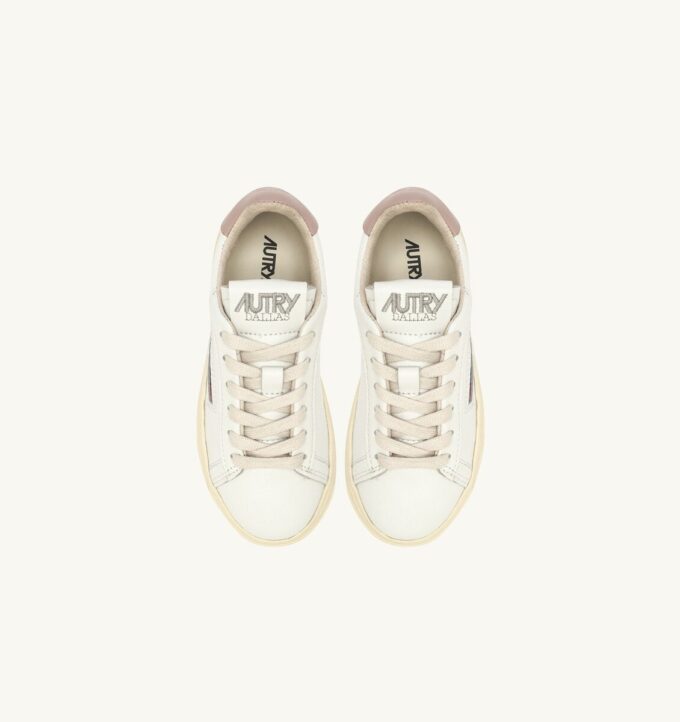 ZAPATILLAS DALLAS KIDS BAJAS DE PIEL BLANCA Y ROSA POLVO