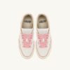 ZAPATILLAS DE GOLF BAJAS EN PIEL BLANCA Y CORAL