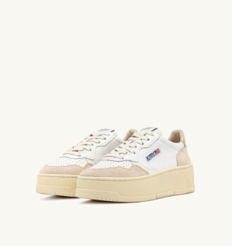 ZAPATILLAS DE PLATAFORMA MEDALIST EN ANTE Y PIEL BLANCOS Y PLATINO