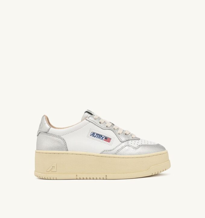 ZAPATILLAS DE PLATAFORMA MEDALIST EN PIEL BLANCA Y PLATEADA