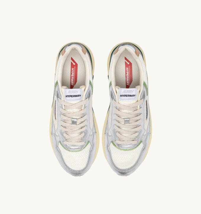 ZAPATILLAS HYPERWAY DE PIEL LAMINADA Y MALLA EN TONOS PLATEADOS Y MALVADO