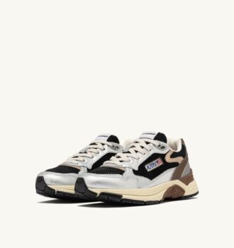 ZAPATILLAS HYPERWAY DE PIEL LAMINADA Y MALLA NEGRAS Y PLATEADAS