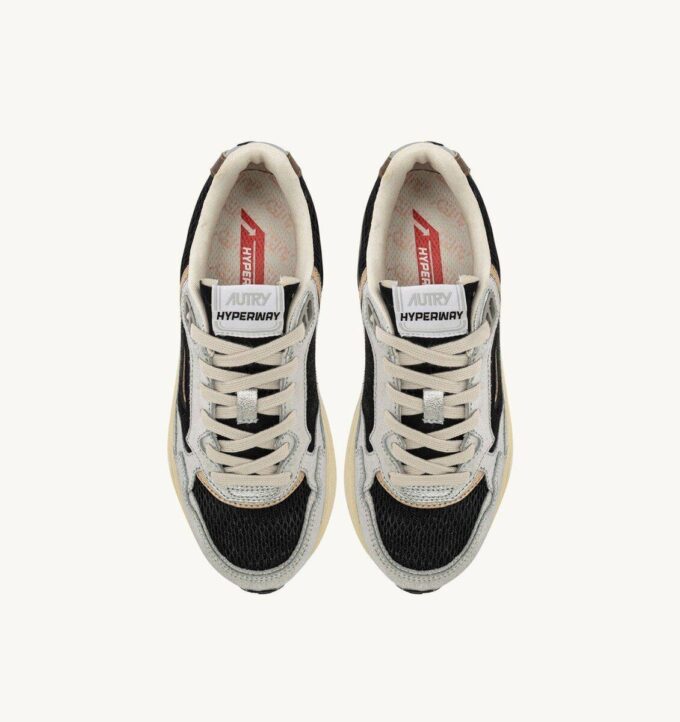ZAPATILLAS HYPERWAY DE PIEL LAMINADA Y MALLA NEGRAS Y PLATEADAS