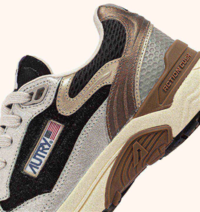 ZAPATILLAS HYPERWAY DE PIEL LAMINADA Y MALLA NEGRAS Y PLATEADAS