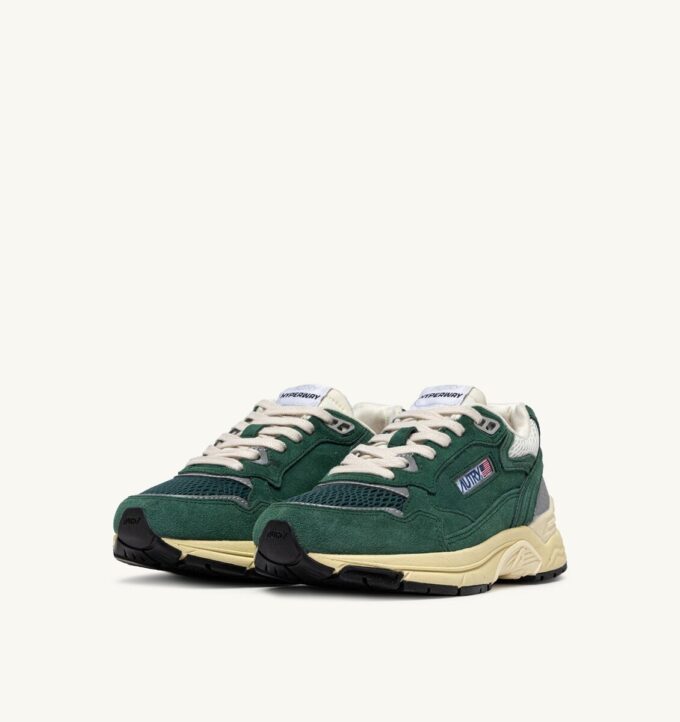 ZAPATILLAS HYPERWAY EN COLOR MALAQUITA Y ANTE Y MALLA EN TONO PLATEADO