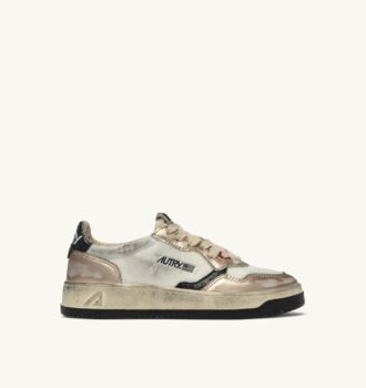 ZAPATILLAS MEDALIST LOW SUPER VINTAGE DE MALLA BLANCA, ANTE DORADO Y CUERO NEGRO