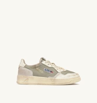 ZAPATILLAS MEDALIST LOW SUPER VINTAGE DE PIEL Y MALLA DE COLOR MILITAR Y BLANCO
