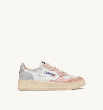 ZAPATILLAS MEDALIST LOW SUPER VINTAGE EN PIEL BLANCA, ROSA POLVO Y PLATEADA