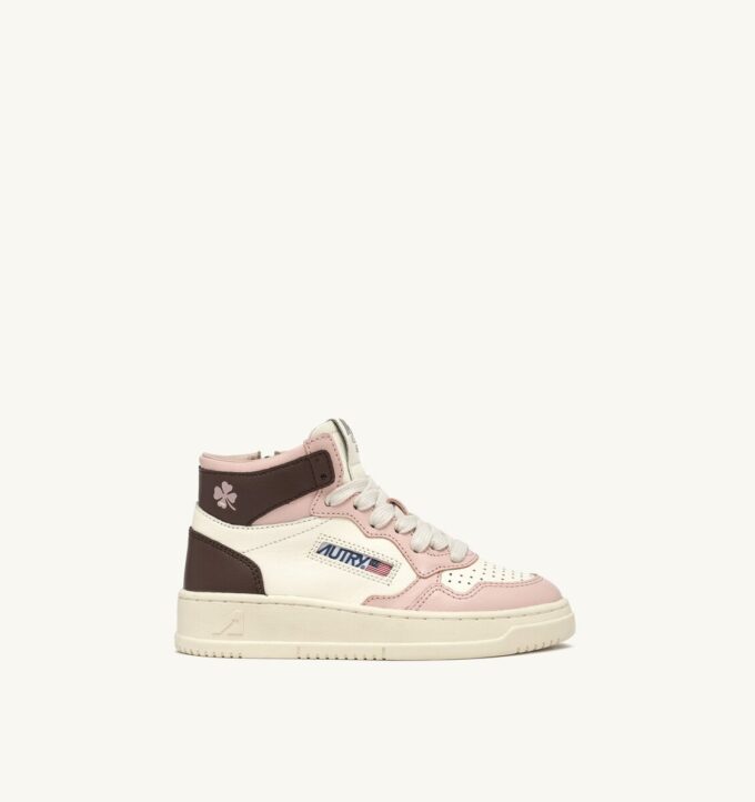 ZAPATILLAS MEDALIST PARA NIÑOS DE MEDIANA CINTURA EN PIEL BLANCA, MARRÓN Y ROSA ZAPATILLAS MEDALIST PARA NIÑOS DE MEDIANA CINTURA EN PIEL BLANCA, MARRÓN Y ROSA