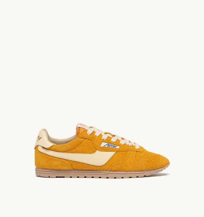 ZAPATILLAS WINDSPIN EN ANTE Y CUERO COLOR AMARILLO MINERAL Y COLINABO